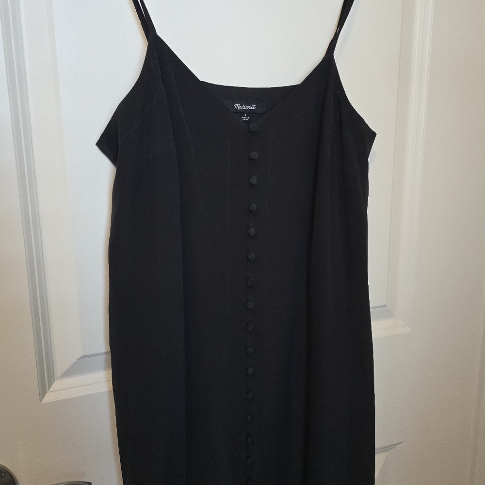 Madewell Black Spaghetti Strap Dress with Button Detail